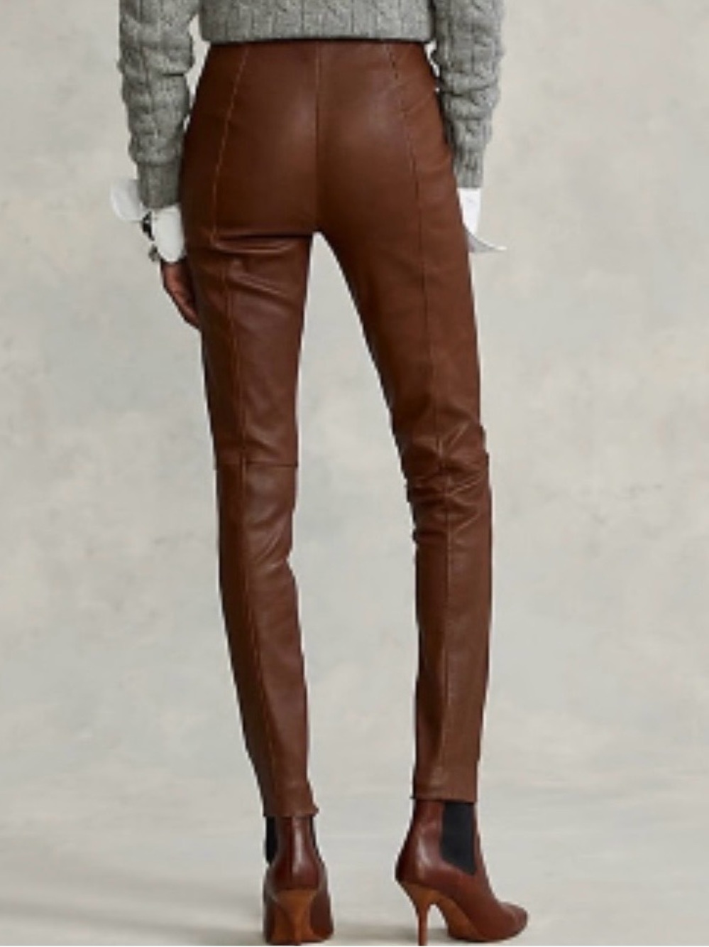 Polo Ralph Lauren Cocoa Brown Lambskin Leather Zip Ankle Pants Small